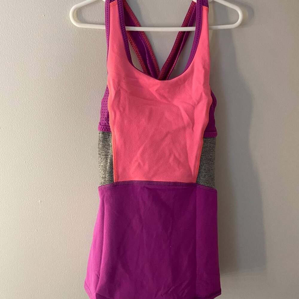 Ivivva Girl Purple Pink and Grey Criss Cross Tank Top Athletic Activewear/Size 7